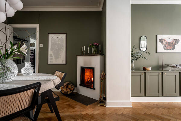 Стильные оттенки зелёного и серого в интерьерах шведской квартиры (88 кв. м)