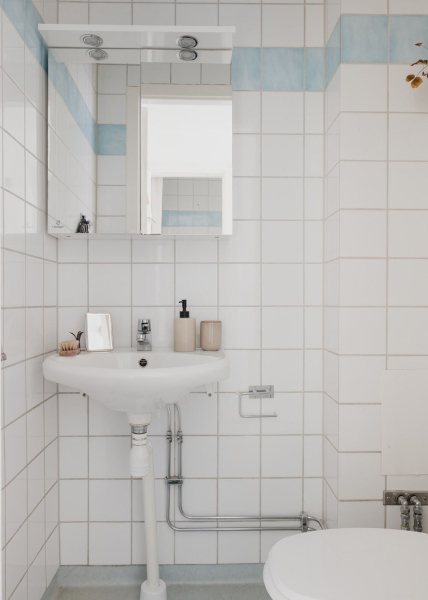 Маленькая шведская квартира с тёмным полом и спальней в нише (35 кв. м)